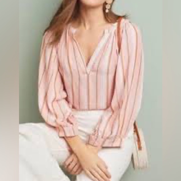 Anthropologie Maeve Brenda Stripe Balloon Sleeve Top Size S - Picture 3 of 8
